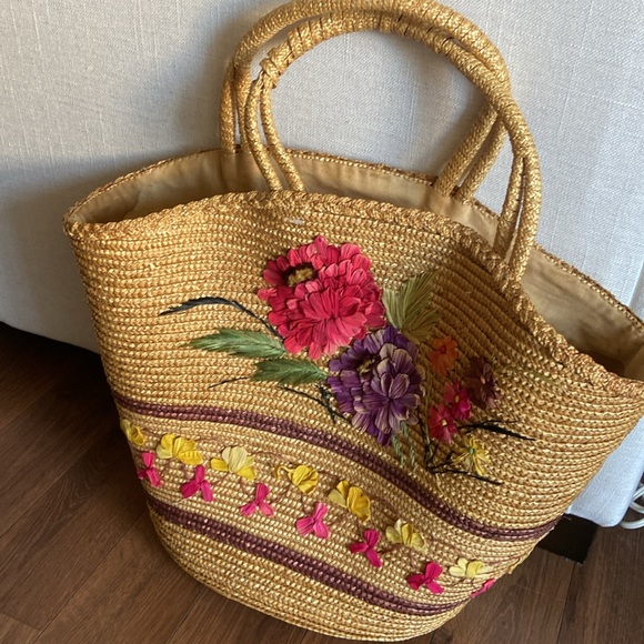 Floral straw bag. Large Beach bag - Picture 3 of 8